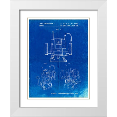 PP1025-Faded Blueprint Ryobi Portable Router Patent Poster White Modern Wood Framed Art Print with Double Matting by Borders, Cole