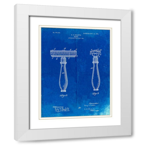 PP1026-Faded Blueprint Safety Razor Patent Poster White Modern Wood Framed Art Print with Double Matting by Borders, Cole
