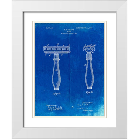 PP1026-Faded Blueprint Safety Razor Patent Poster White Modern Wood Framed Art Print with Double Matting by Borders, Cole