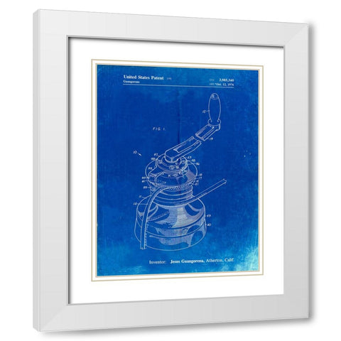 PP1027-Faded Blueprint Sailboat Winch Patent Poster White Modern Wood Framed Art Print with Double Matting by Borders, Cole