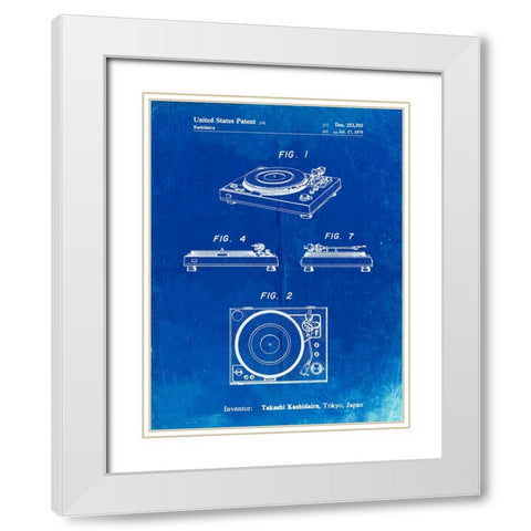 PP1028-Faded Blueprint Sansui Turntable 1979 Patent Poster White Modern Wood Framed Art Print with Double Matting by Borders, Cole