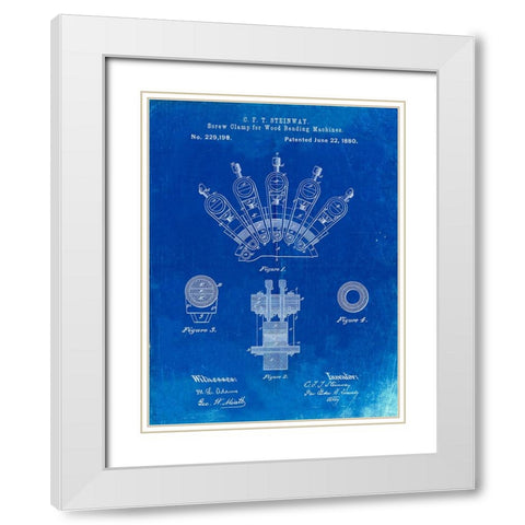 PP1031-Faded Blueprint Screw Clamp 1880  Patent Poster White Modern Wood Framed Art Print with Double Matting by Borders, Cole