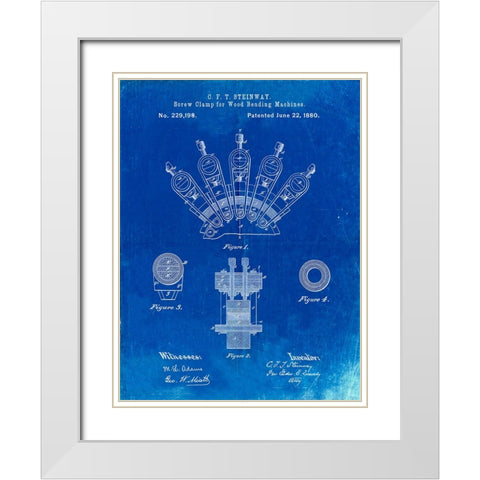 PP1031-Faded Blueprint Screw Clamp 1880  Patent Poster White Modern Wood Framed Art Print with Double Matting by Borders, Cole
