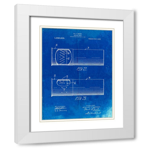 PP1033-Faded Blueprint Shotgun Shell Patent Print White Modern Wood Framed Art Print with Double Matting by Borders, Cole