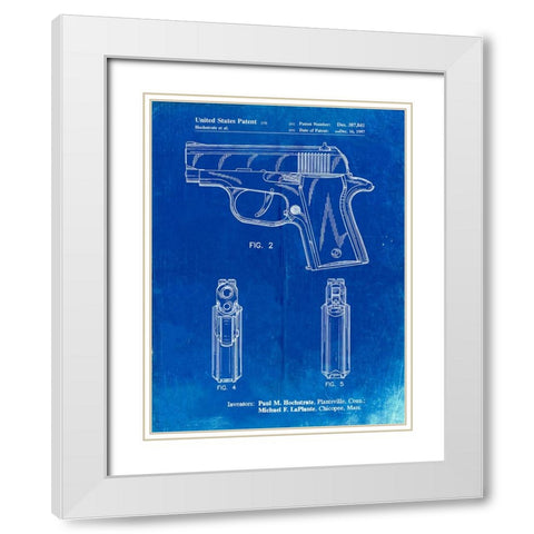 PP1034-Faded Blueprint Sig Sauer P220 Pistol Patent Poster White Modern Wood Framed Art Print with Double Matting by Borders, Cole