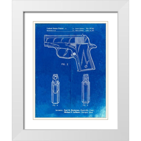 PP1034-Faded Blueprint Sig Sauer P220 Pistol Patent Poster White Modern Wood Framed Art Print with Double Matting by Borders, Cole