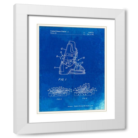 PP1037-Faded Blueprint Ski Boots Patent Poster White Modern Wood Framed Art Print with Double Matting by Borders, Cole