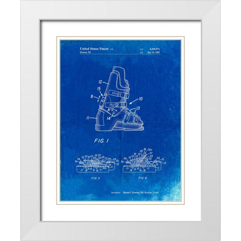 PP1037-Faded Blueprint Ski Boots Patent Poster White Modern Wood Framed Art Print with Double Matting by Borders, Cole