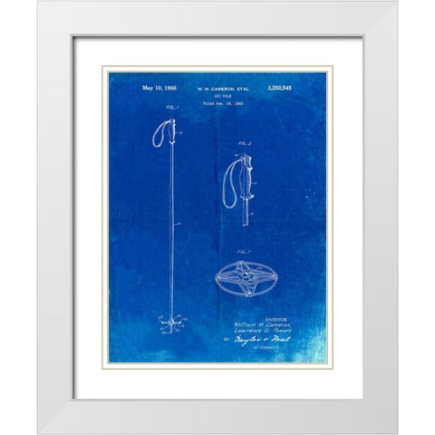 PP1038-Faded Blueprint Ski Pole Patent Poster White Modern Wood Framed Art Print with Double Matting by Borders, Cole