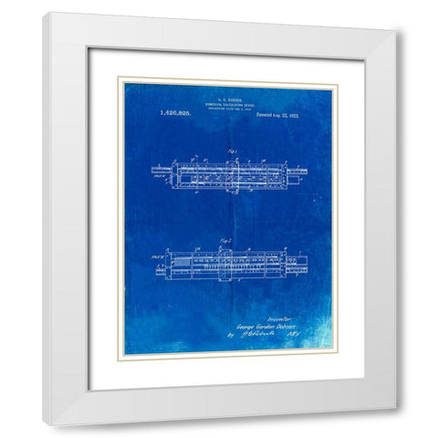 PP1040-Faded Blueprint Slide Rule Patent Poster White Modern Wood Framed Art Print with Double Matting by Borders, Cole