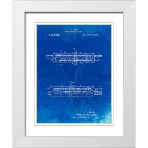 PP1040-Faded Blueprint Slide Rule Patent Poster White Modern Wood Framed Art Print with Double Matting by Borders, Cole