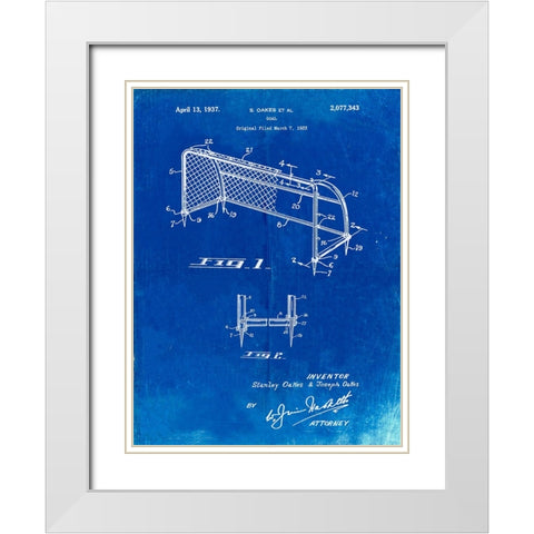 PP1048-Faded Blueprint Soccer Goal Patent Art White Modern Wood Framed Art Print with Double Matting by Borders, Cole