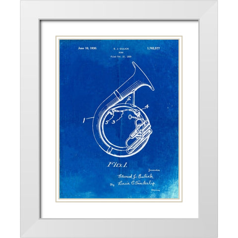PP1049-Faded Blueprint Sousaphone Patent Poster White Modern Wood Framed Art Print with Double Matting by Borders, Cole