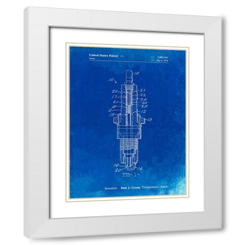 PP1051-Faded Blueprint Spark Plug Patent Poster White Modern Wood Framed Art Print with Double Matting by Borders, Cole