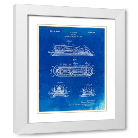 PP1052-Faded Blueprint Stapler Patent Poster White Modern Wood Framed Art Print with Double Matting by Borders, Cole