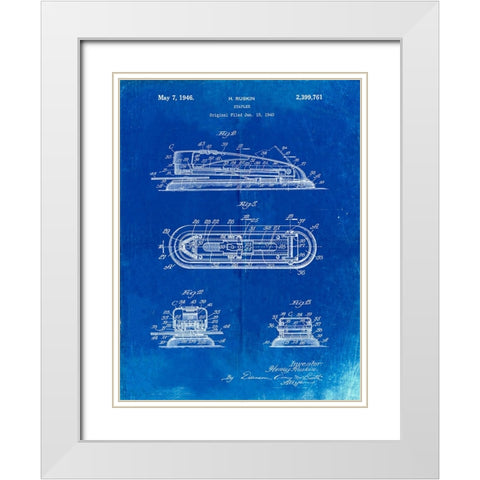 PP1052-Faded Blueprint Stapler Patent Poster White Modern Wood Framed Art Print with Double Matting by Borders, Cole