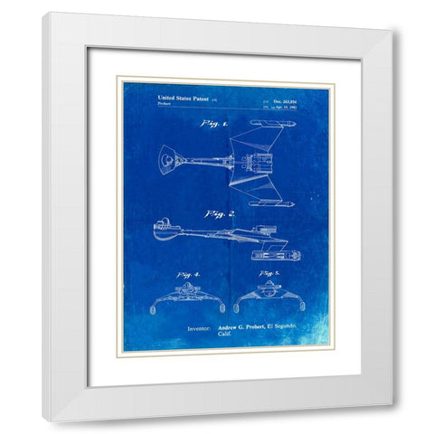 PP1053-Faded Blueprint Star Trek Klingon Empire Starship Poster White Modern Wood Framed Art Print with Double Matting by Borders, Cole
