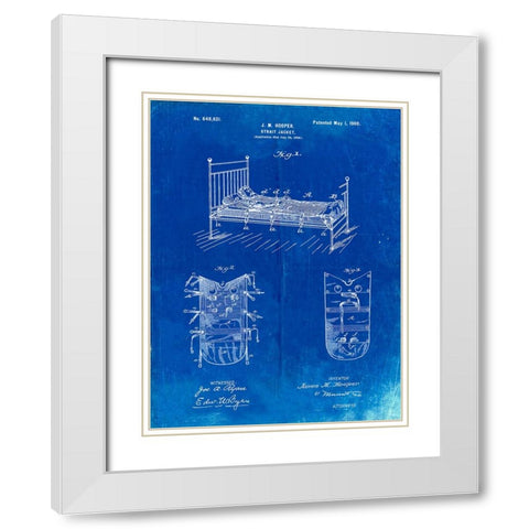 PP1068-Faded Blueprint Strait Jacket Patent Poster White Modern Wood Framed Art Print with Double Matting by Borders, Cole