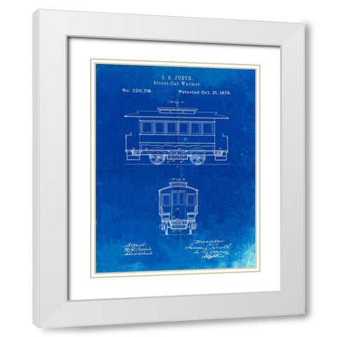 PP1069-Faded Blueprint Streetcar Patent Poster White Modern Wood Framed Art Print with Double Matting by Borders, Cole
