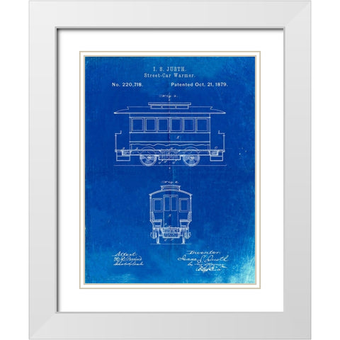 PP1069-Faded Blueprint Streetcar Patent Poster White Modern Wood Framed Art Print with Double Matting by Borders, Cole