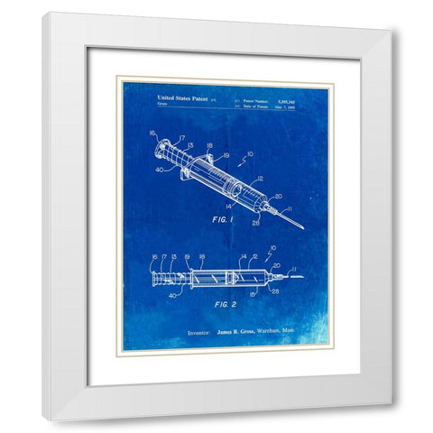 PP1080-Faded Blueprint Syringe Patent Poster White Modern Wood Framed Art Print with Double Matting by Borders, Cole