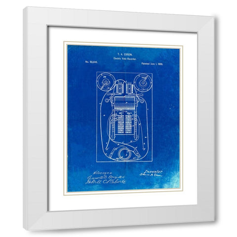 PP1083-Faded Blueprint T. A. Edison Vote Recorder Patent Poster White Modern Wood Framed Art Print with Double Matting by Borders, Cole