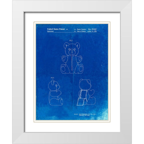 PP1085-Faded Blueprint Teddy Bear Poster White Modern Wood Framed Art Print with Double Matting by Borders, Cole