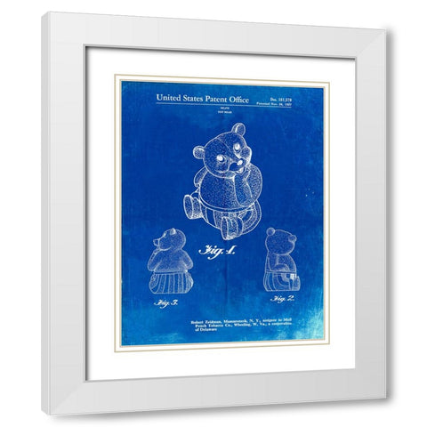PP1086-Faded Blueprint Teddy Bear Poster White Modern Wood Framed Art Print with Double Matting by Borders, Cole