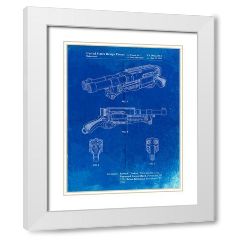 PP1105-Faded Blueprint Toy Gun Poster White Modern Wood Framed Art Print with Double Matting by Borders, Cole