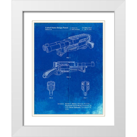 PP1105-Faded Blueprint Toy Gun Poster White Modern Wood Framed Art Print with Double Matting by Borders, Cole
