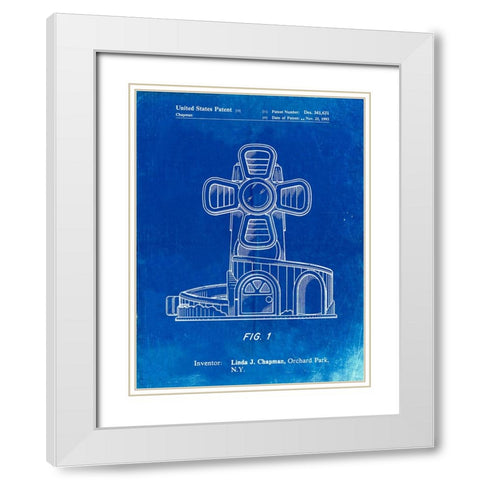 PP1108-Faded Blueprint Toy Windmill Poster White Modern Wood Framed Art Print with Double Matting by Borders, Cole