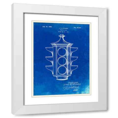 PP1109-Faded Blueprint Traffic Light 1923 Patent Poster White Modern Wood Framed Art Print with Double Matting by Borders, Cole
