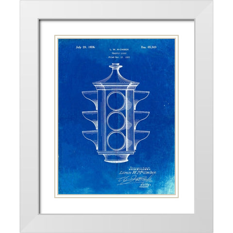 PP1109-Faded Blueprint Traffic Light 1923 Patent Poster White Modern Wood Framed Art Print with Double Matting by Borders, Cole