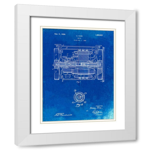 PP1110-Faded Blueprint Train Transmission Patent Poster White Modern Wood Framed Art Print with Double Matting by Borders, Cole