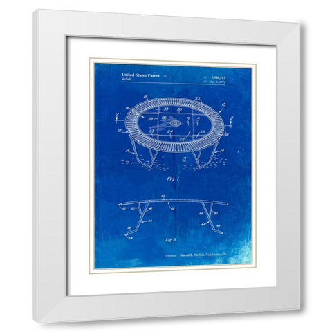 PP1111-Faded Blueprint Trampoline Patent Poster White Modern Wood Framed Art Print with Double Matting by Borders, Cole