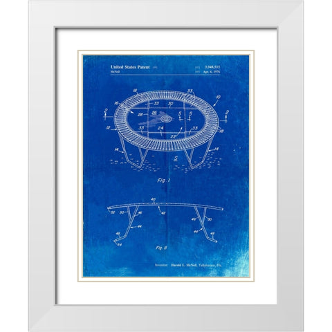 PP1111-Faded Blueprint Trampoline Patent Poster White Modern Wood Framed Art Print with Double Matting by Borders, Cole