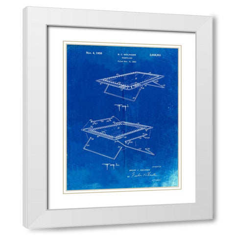PP1112-Faded Blueprint Trampoline Poster  White Modern Wood Framed Art Print with Double Matting by Borders, Cole