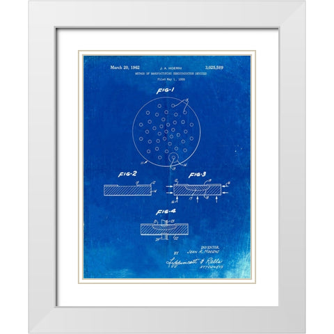 PP1113-Faded Blueprint Transistor Semiconductor Patent Poster White Modern Wood Framed Art Print with Double Matting by Borders, Cole