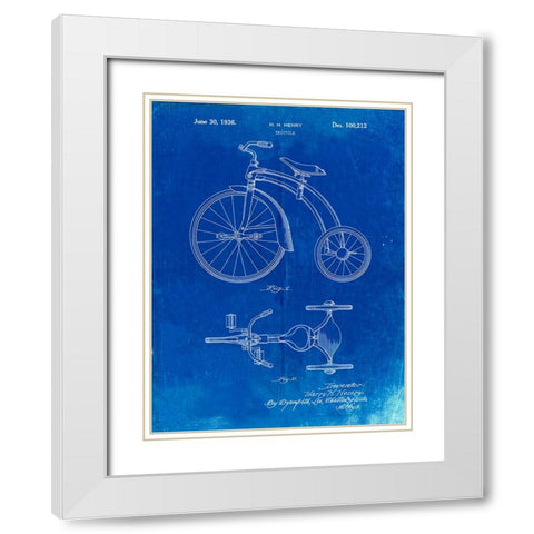 PP1114-Faded Blueprint Tricycle Patent Poster White Modern Wood Framed Art Print with Double Matting by Borders, Cole