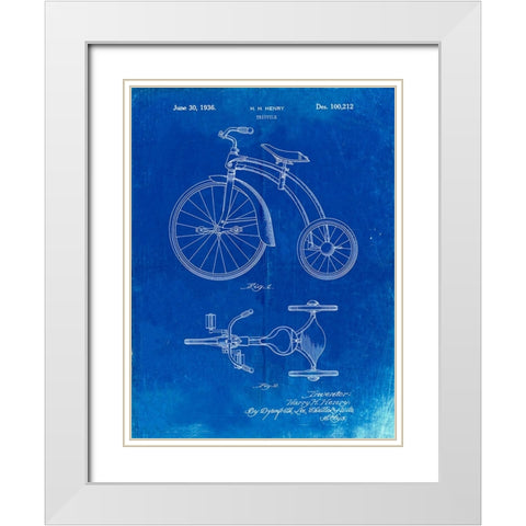 PP1114-Faded Blueprint Tricycle Patent Poster White Modern Wood Framed Art Print with Double Matting by Borders, Cole