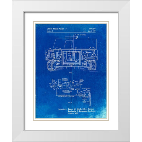 PP1116-Faded Blueprint Turret Drive System Patent Poster White Modern Wood Framed Art Print with Double Matting by Borders, Cole