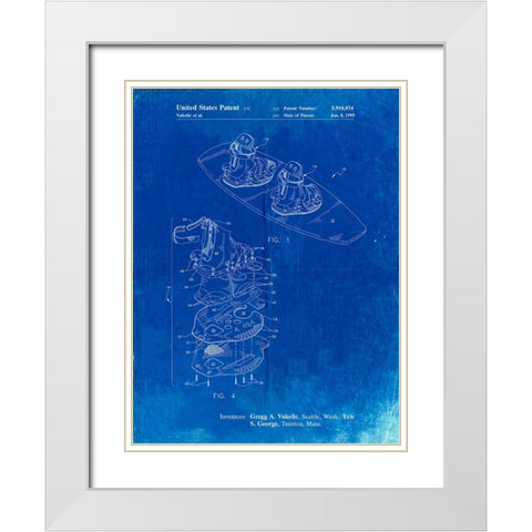 PP1131-Faded Blueprint Wakeboard Patent Poster White Modern Wood Framed Art Print with Double Matting by Borders, Cole