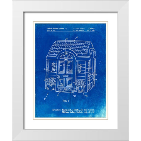 PP1132-Faded Blueprint Walk-in Childs Playhouse Poster White Modern Wood Framed Art Print with Double Matting by Borders, Cole
