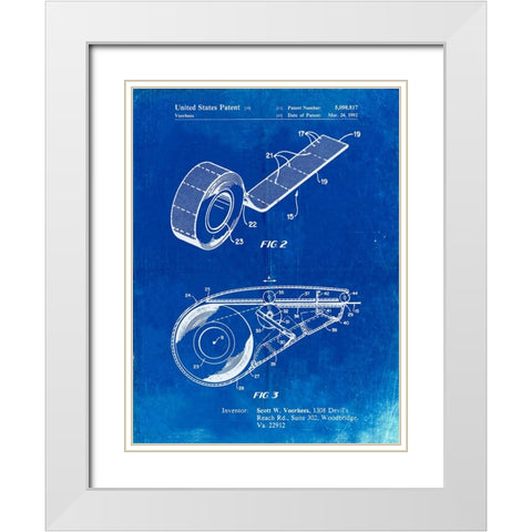 PP1133-Faded Blueprint White Out Tape Patent Poster White Modern Wood Framed Art Print with Double Matting by Borders, Cole