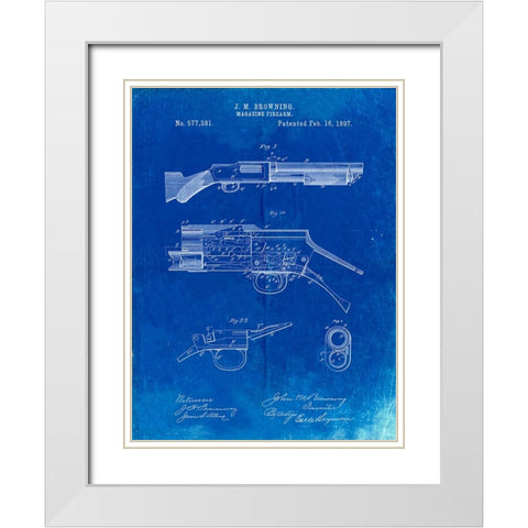 PP1136-Faded Blueprint Winchester Model 1897 Shotgun White Modern Wood Framed Art Print with Double Matting by Borders, Cole