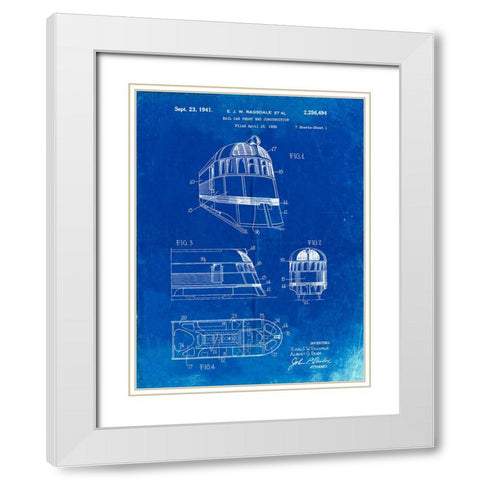 PP1141-Faded Blueprint Zephyr Train Patent Poster White Modern Wood Framed Art Print with Double Matting by Borders, Cole