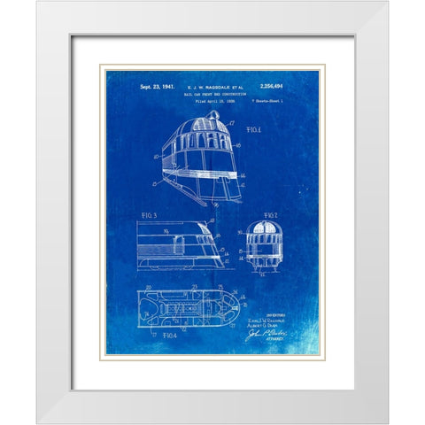 PP1141-Faded Blueprint Zephyr Train Patent Poster White Modern Wood Framed Art Print with Double Matting by Borders, Cole