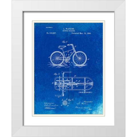 PP51-Faded Blueprint Bicycle Gearing 1894 Patent Poster White Modern Wood Framed Art Print with Double Matting by Borders, Cole