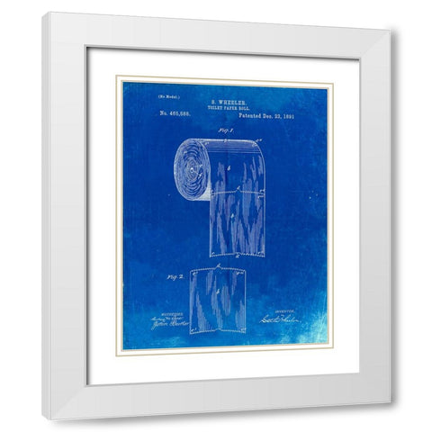 PP53-Faded Blueprint Toilet Paper Patent White Modern Wood Framed Art Print with Double Matting by Borders, Cole
