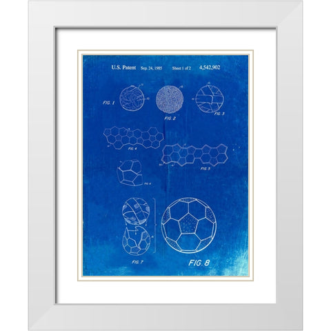 PP54-Faded Blueprint Soccer Ball 1985 Patent Poster White Modern Wood Framed Art Print with Double Matting by Borders, Cole